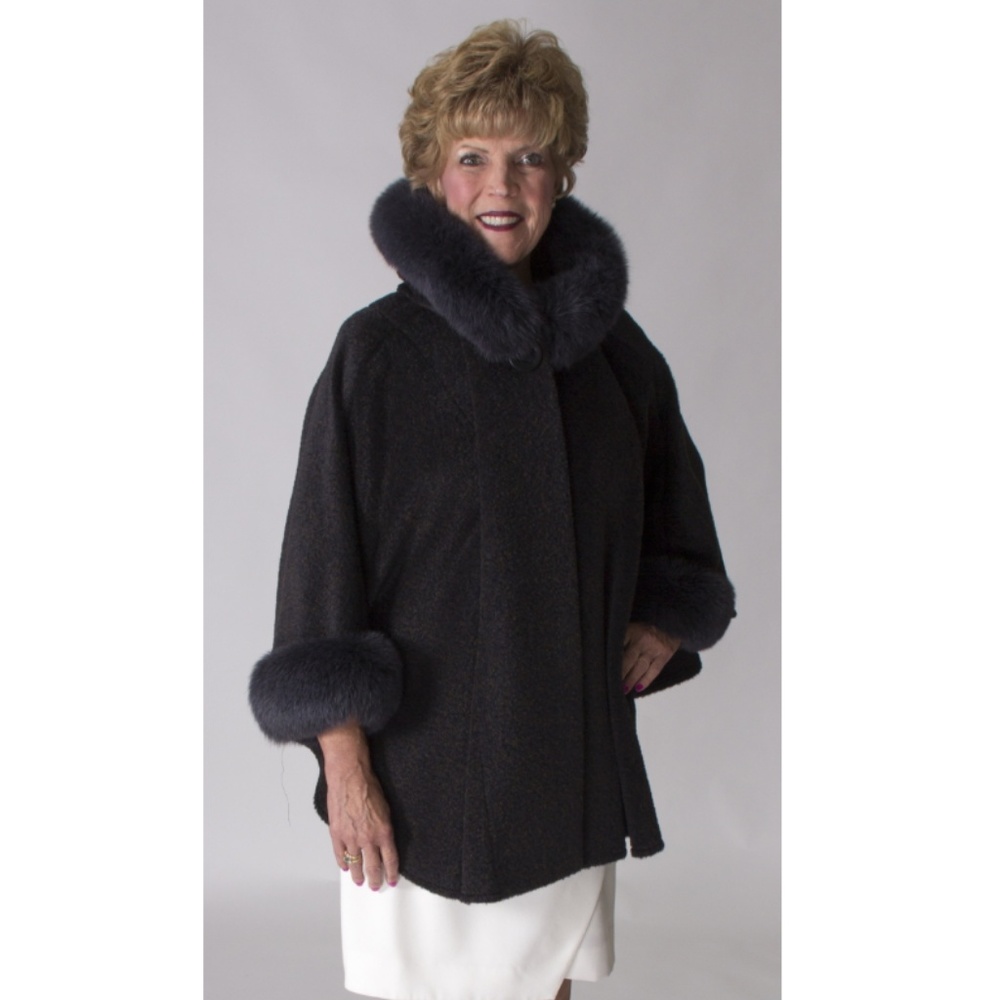 Alpaca Wool and Fox Fur Hooded Cape